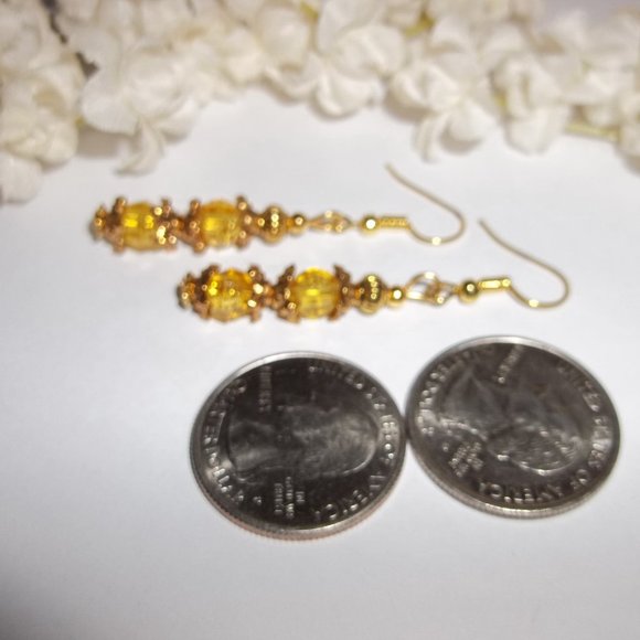 Yellow Gold Beaded Dangle Earrings Set NWT 5258 - Picture 5 of 8